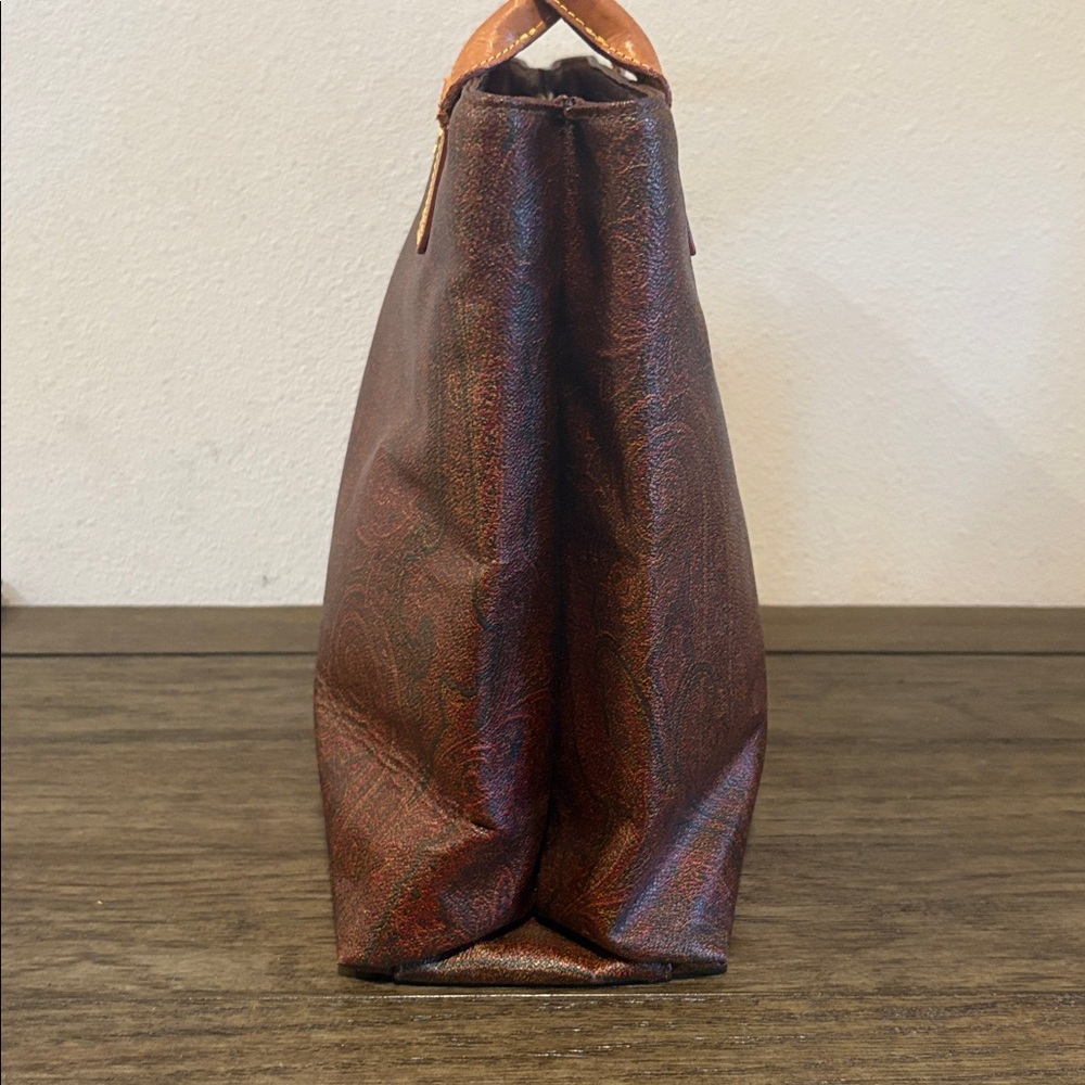 [Etro] Paisley Medium Leather Top Handle Tote Bag Handbag Purse, Brown/Red - Picture 5 of 13
